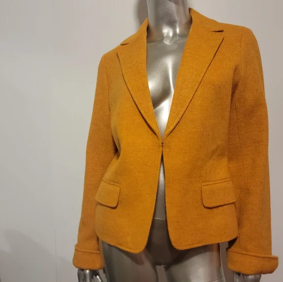J Crew Mustard Gold Orange Wool Tweed Blazer Size 6 - Picture 2 of 7